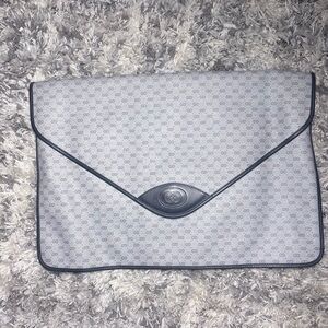 Gucci  Gray Monogram Envelope Clutch Authentic